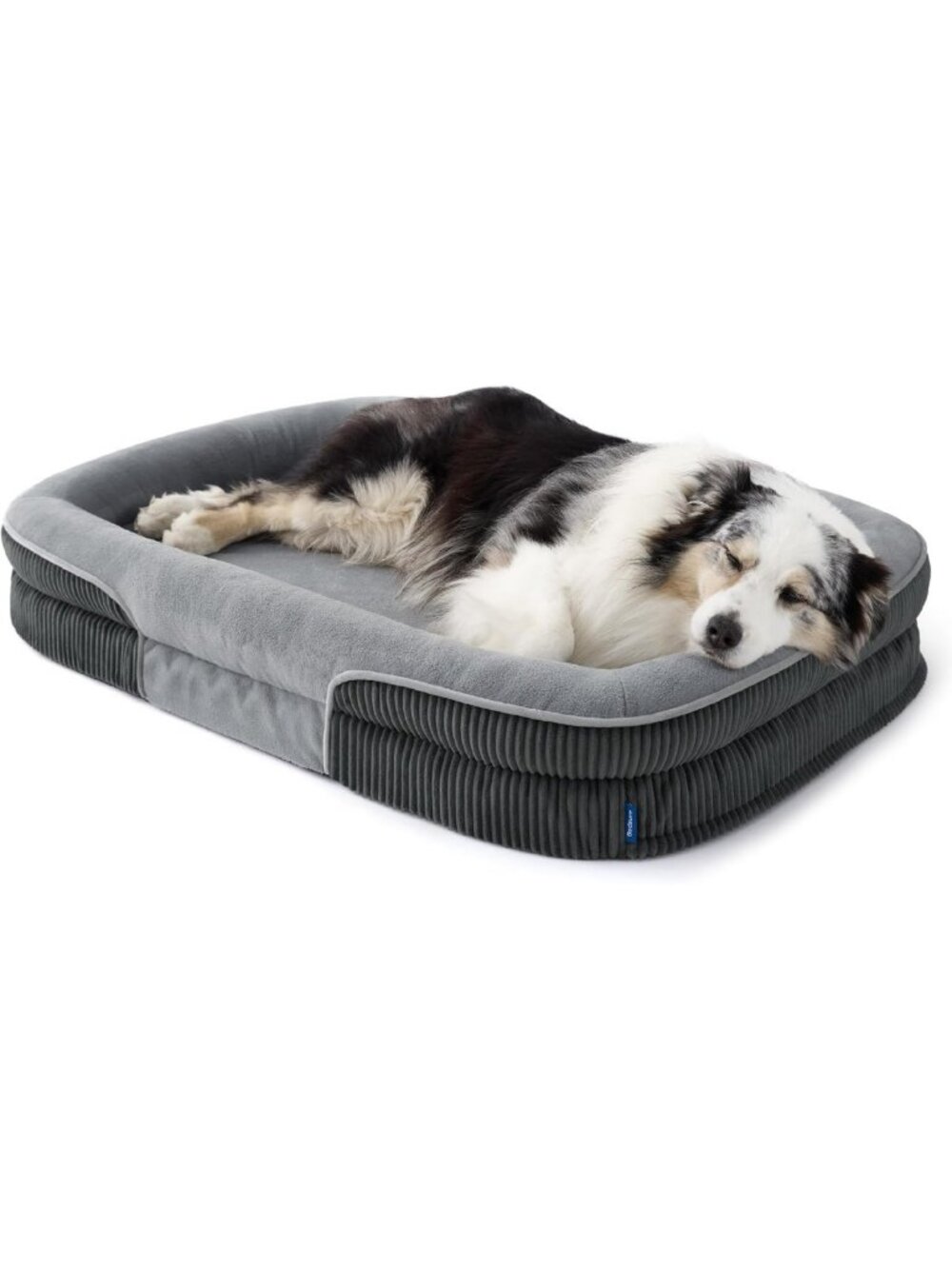 Large 45” Grey Orthopedic Dog Bed - XL Pro 360° Oval Bolster for Comfort